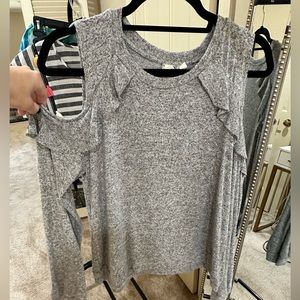 Womens sweater - shoulder cutout and ruffle detail - Blu Pepper